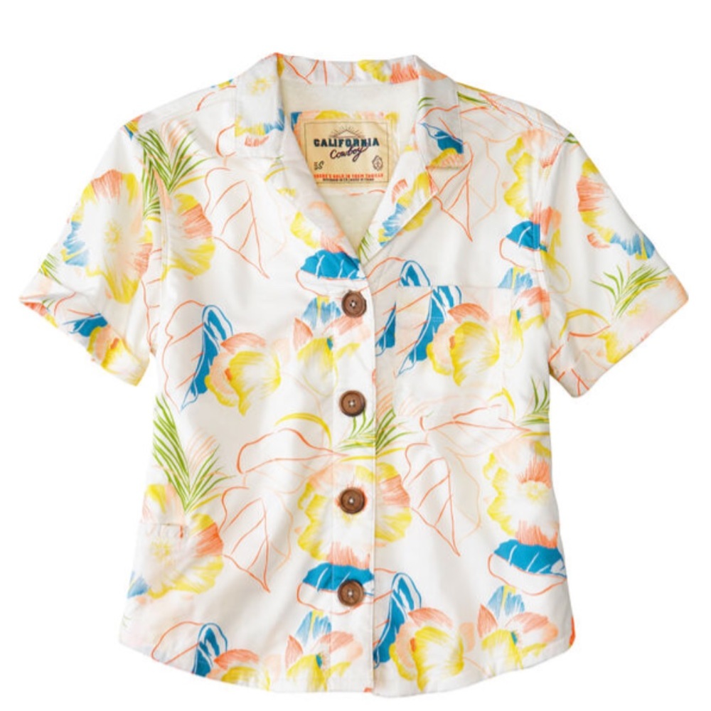 NWT California Cowboy Whoa-loha Button Down Top Aloha Shirt Pockets Small